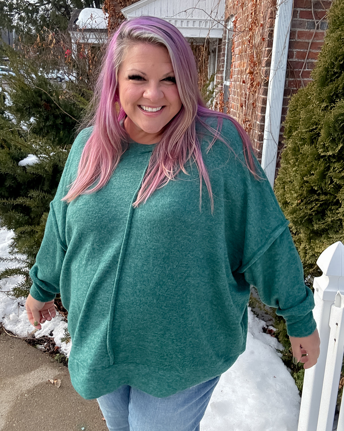 Brushed Mélange Hacci Oversized Sweater | Dark Green