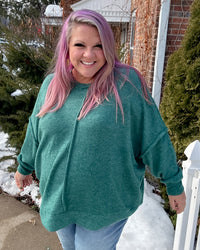 Brushed Mélange Hacci Oversized Sweater | Dark Green