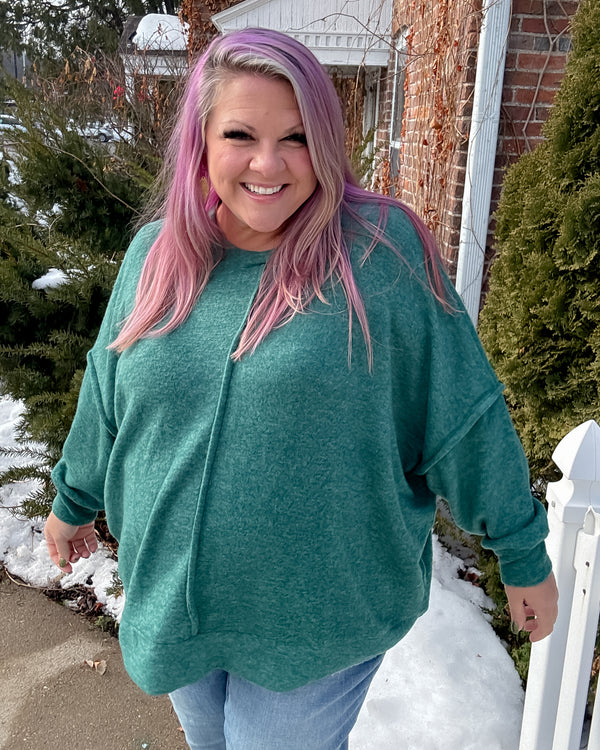 Brushed Mélange Hacci Oversized Sweater | Dark Green