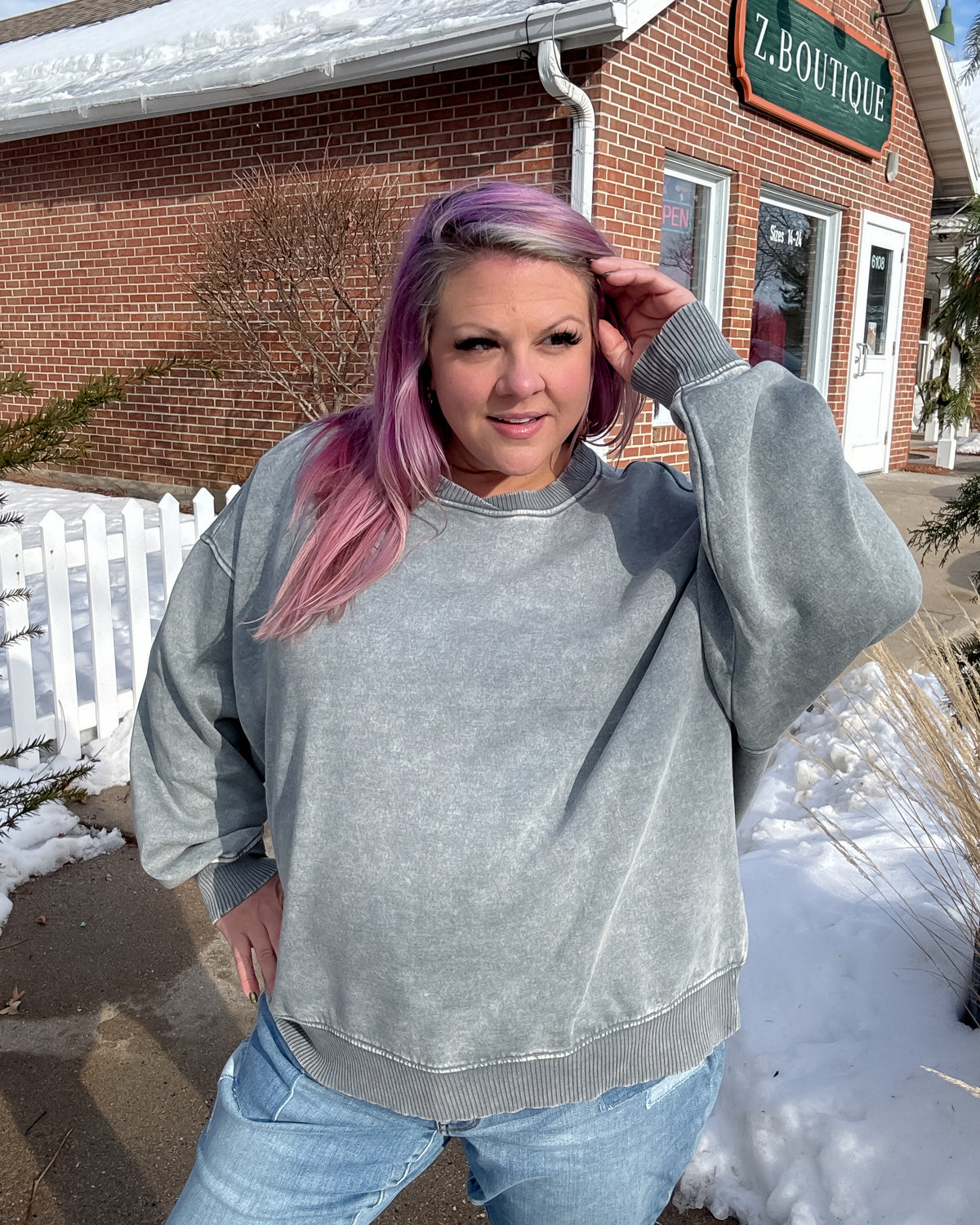 Acid Wash Oversized Fleece Pullover | Ash Jade