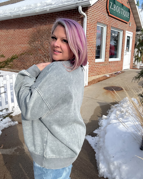 Acid Wash Oversized Fleece Pullover | Ash Jade