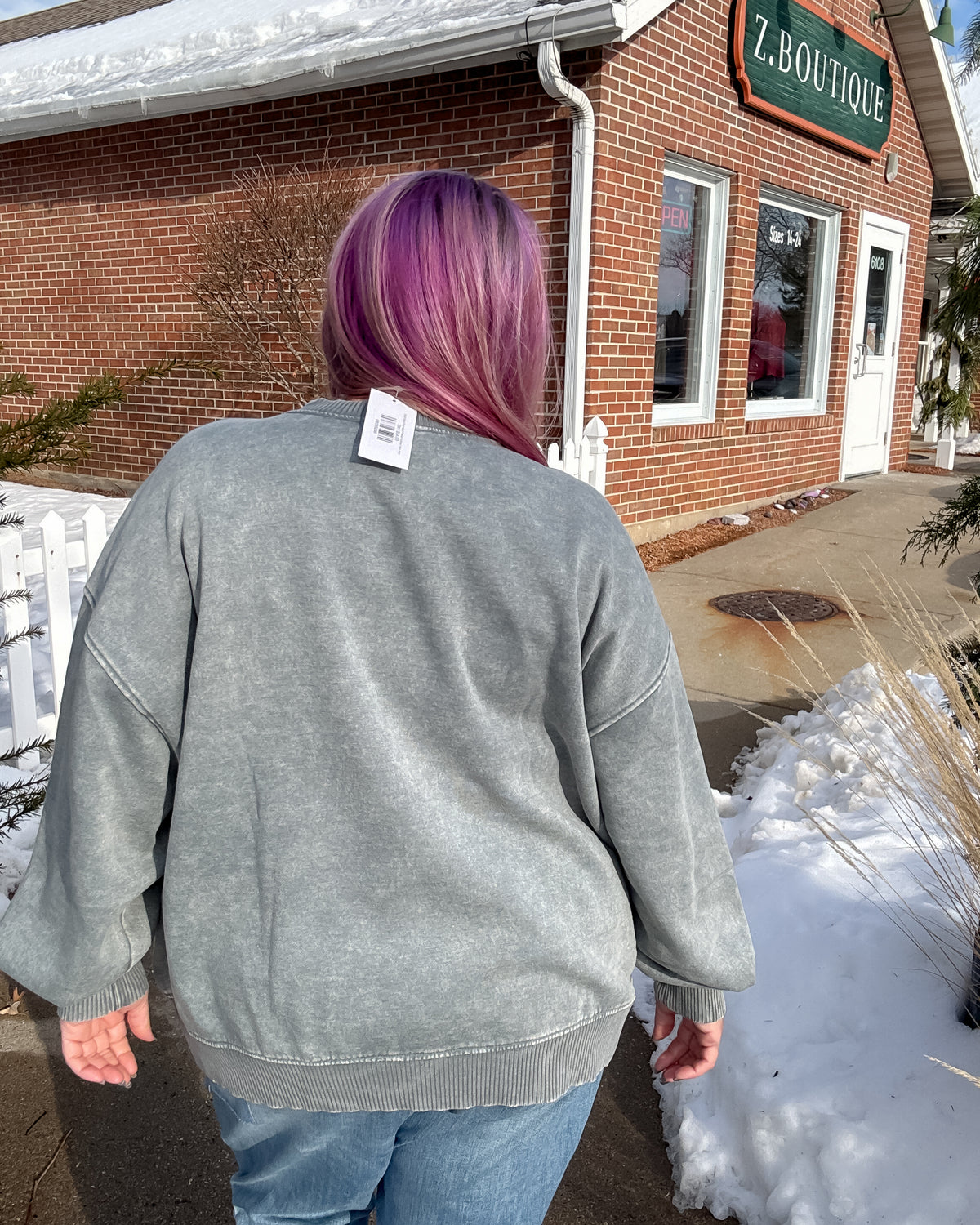 Acid Wash Oversized Fleece Pullover | Ash Jade