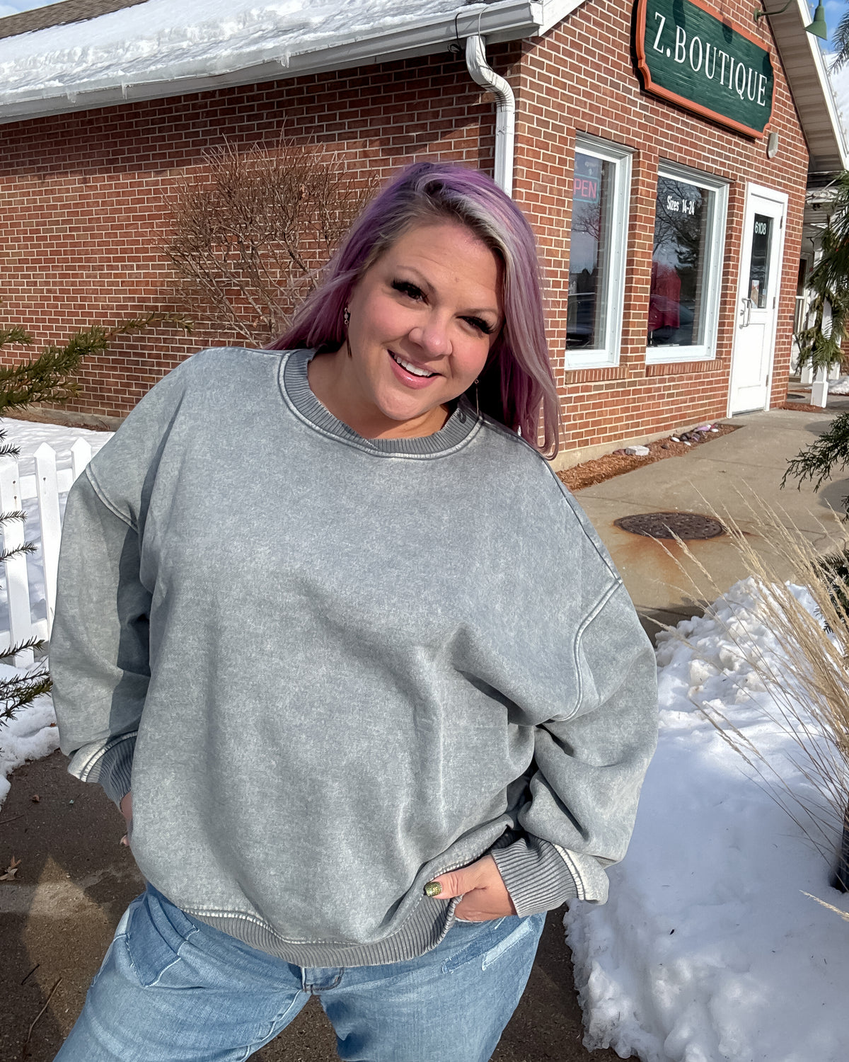 Acid Wash Oversized Fleece Pullover | Ash Jade