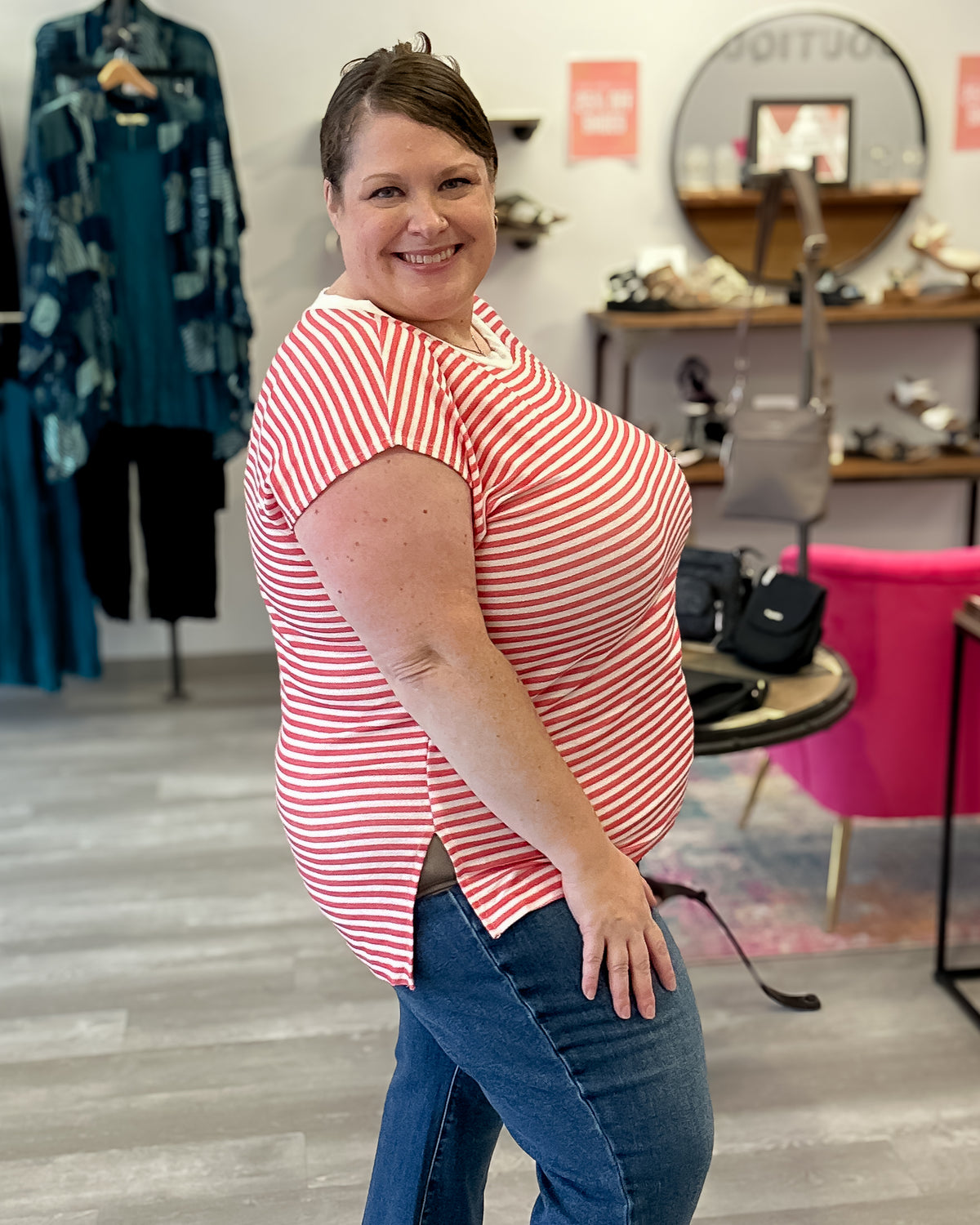 Lightweight French Terry Top | Red Stripe
