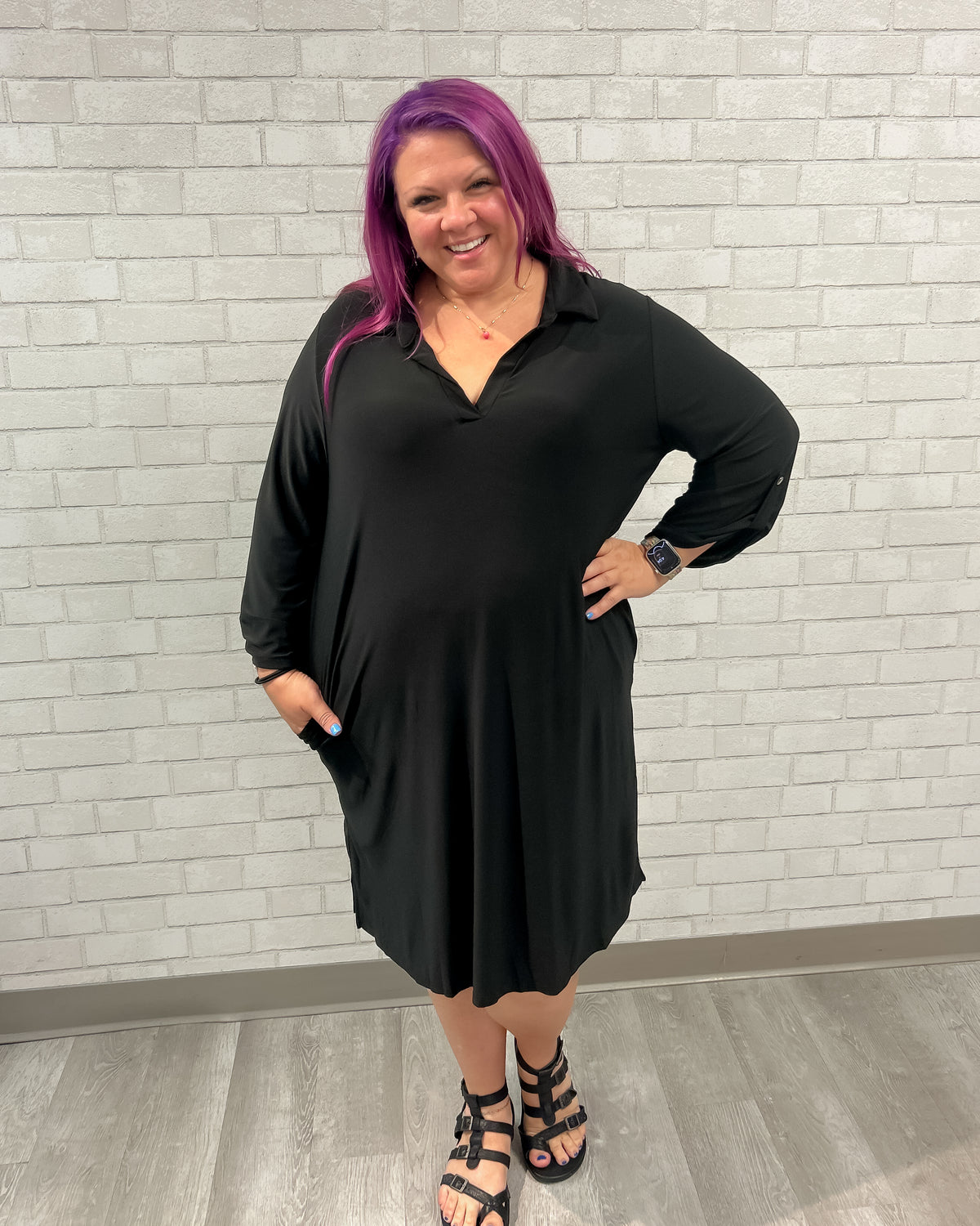 Collared Shift Dress | Black