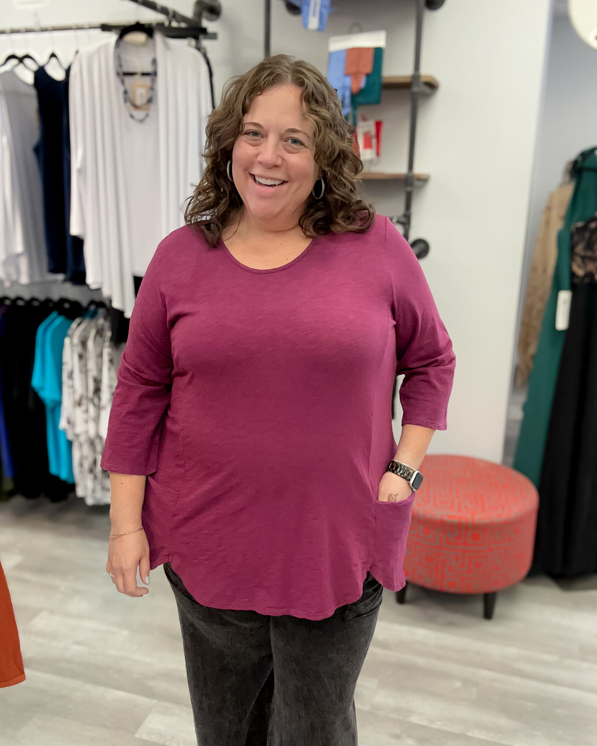 2 Pocket Cotton Top | Wine