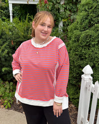 Stripe Step Hem Pullover | Coral