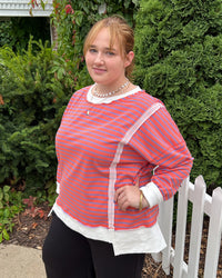 Stripe Step Hem Pullover | Coral