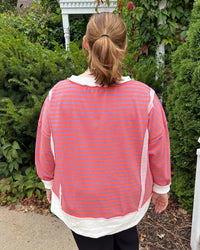 Stripe Step Hem Pullover | Coral