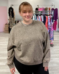 Acid Wash Oversized Fleece Pullover | Dark Olive