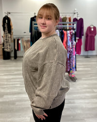 Acid Wash Oversized Fleece Pullover | Dark Olive