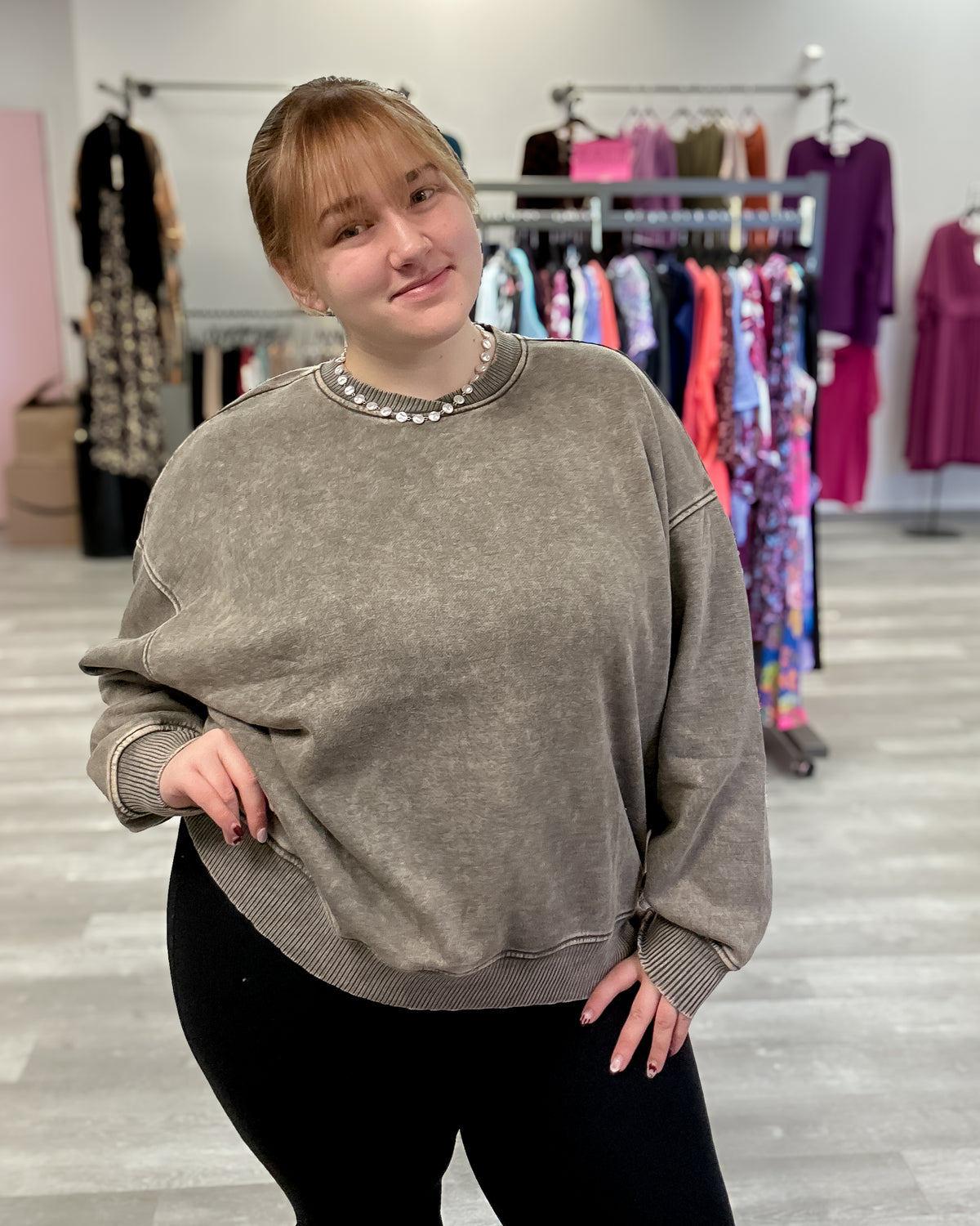 Acid Wash Oversized Fleece Pullover | Dark Olive