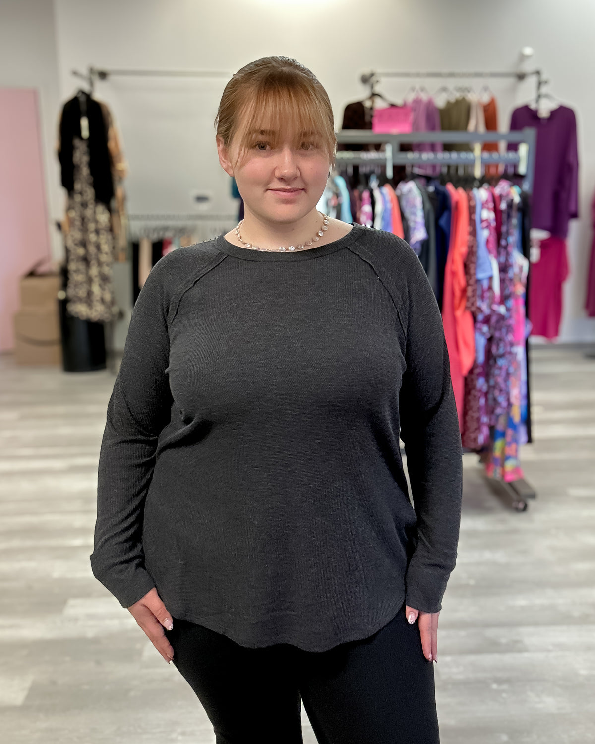 Baby Waffle Long Sleeve Top | Black