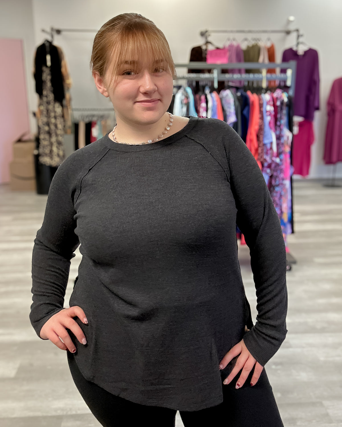 Baby Waffle Long Sleeve Top | Black