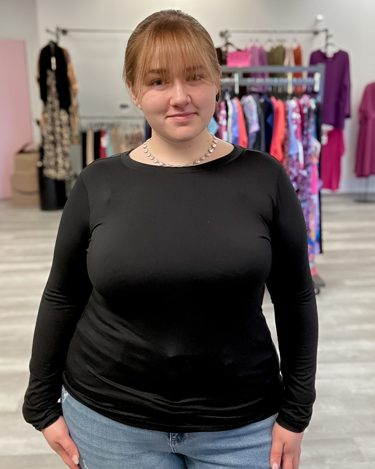 Brushed Microfiber Long Sleeve Tee | Black