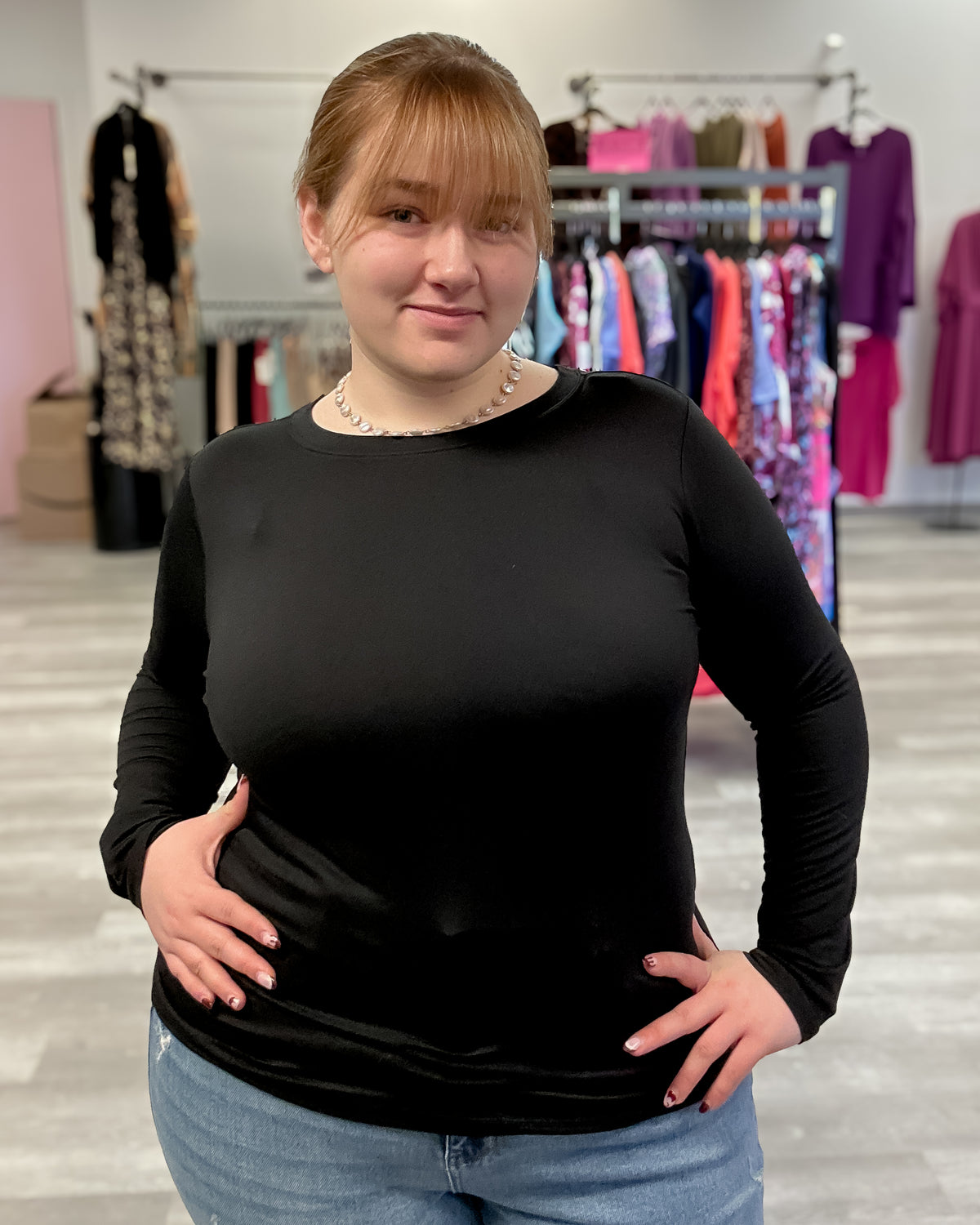 Brushed Microfiber Long Sleeve Tee | Black