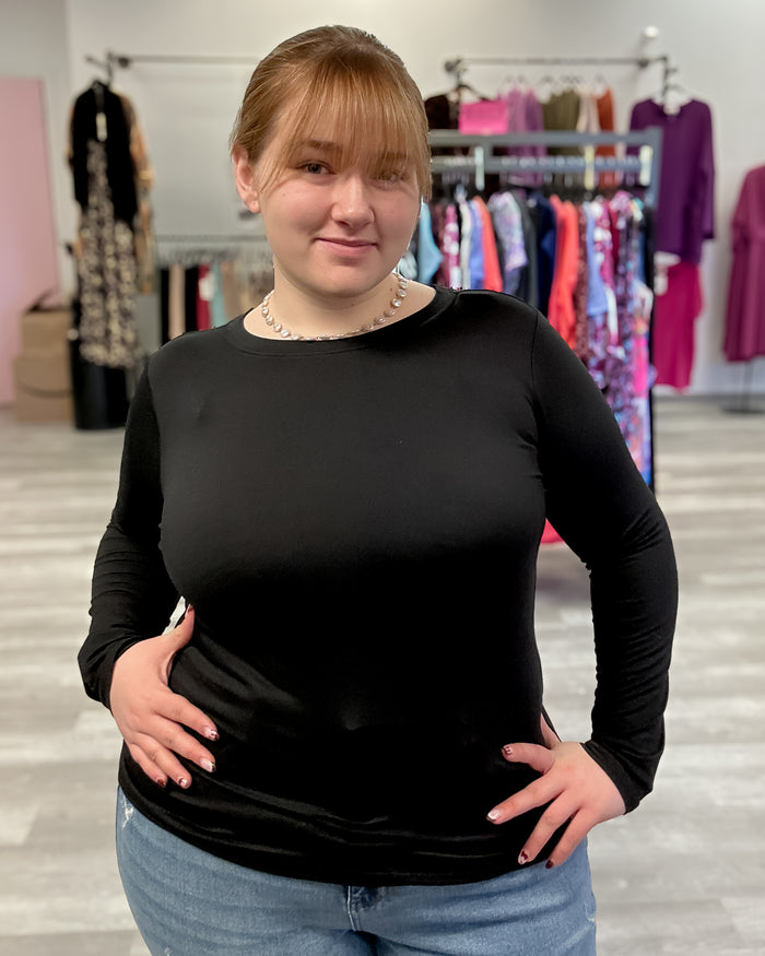 Brushed Microfiber Long Sleeve Tee | Black