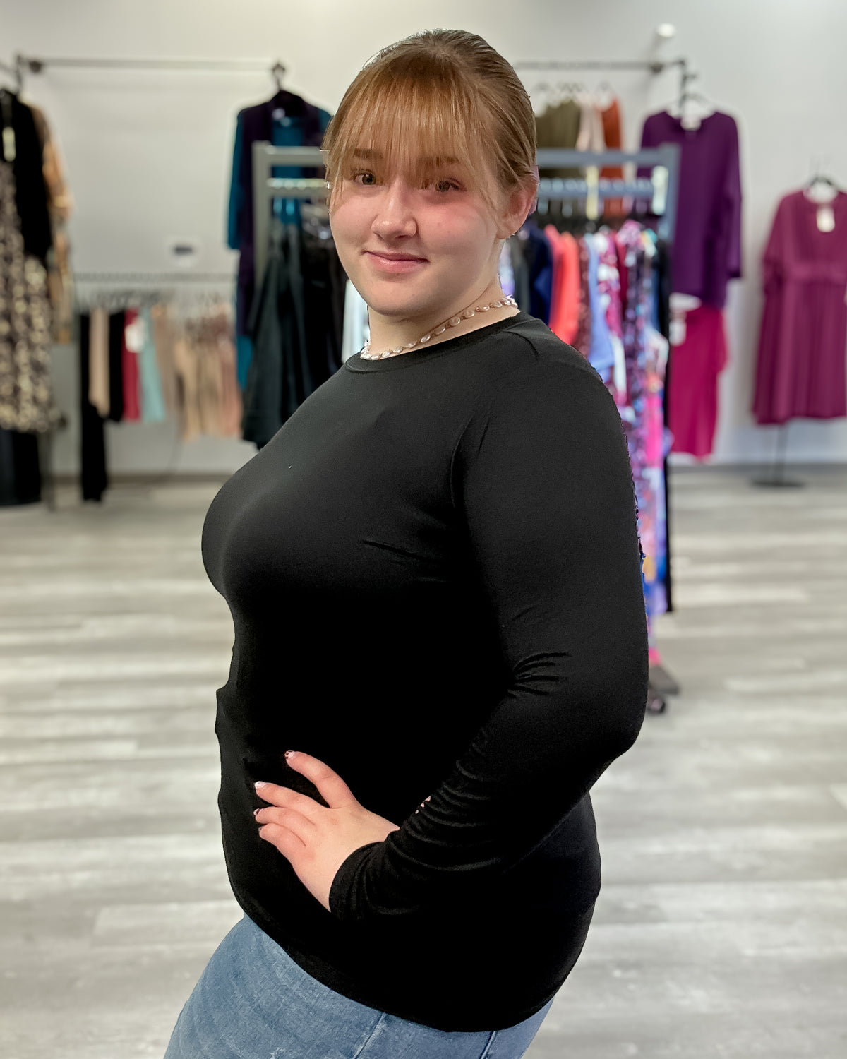 Brushed Microfiber Long Sleeve Tee | Black