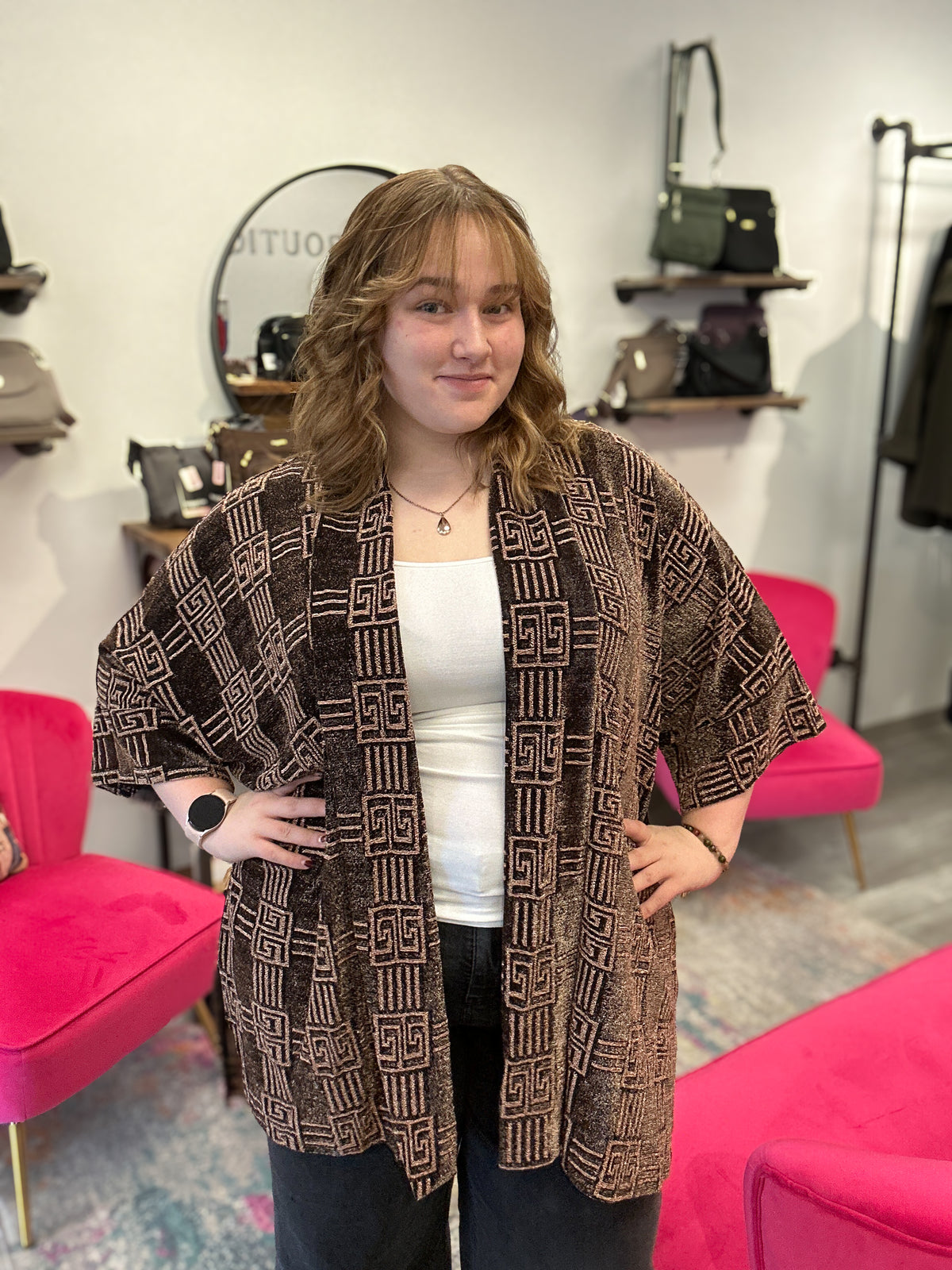 Geo Printed Metallic Cardigan