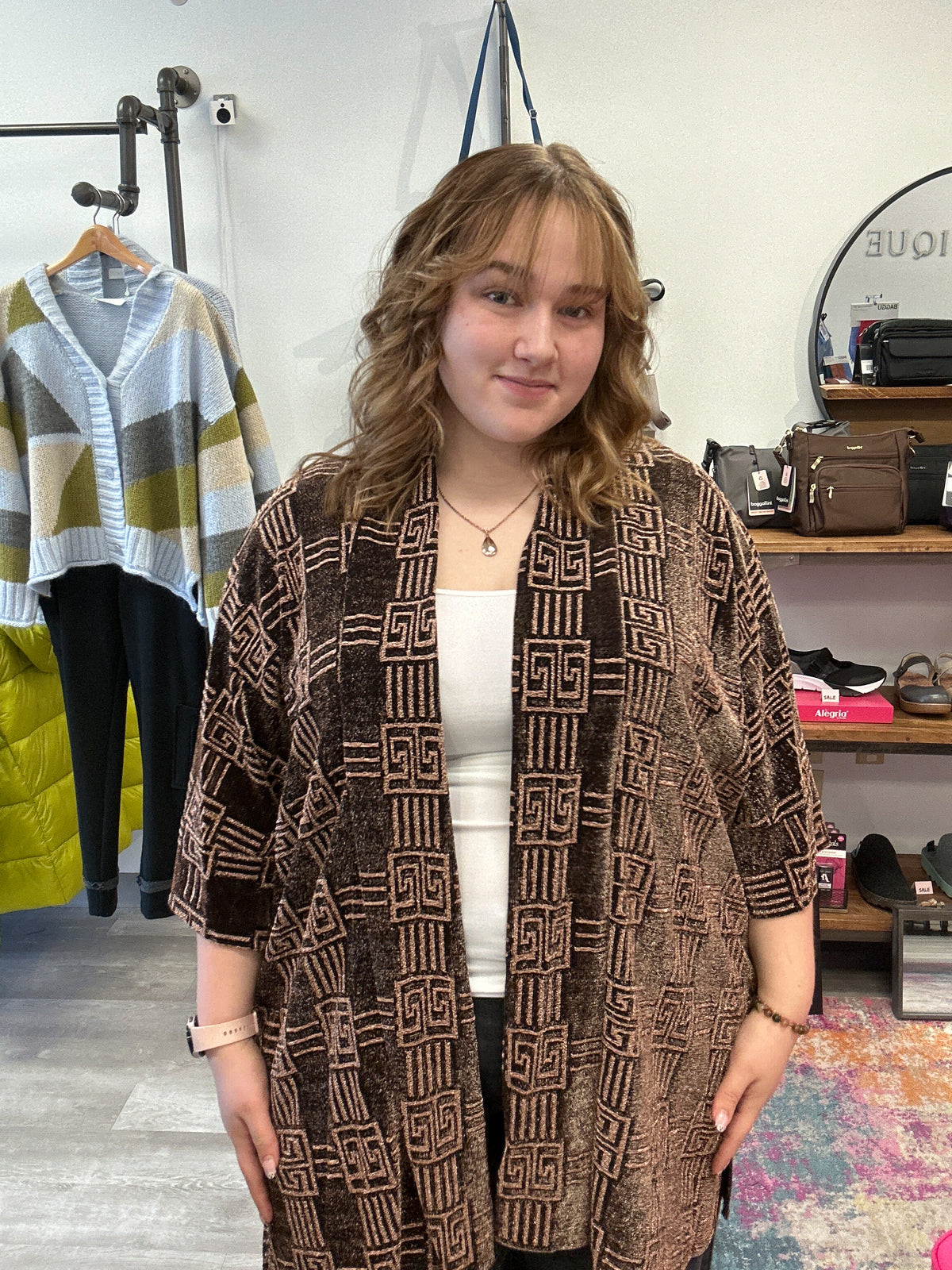 Geo Printed Metallic Cardigan