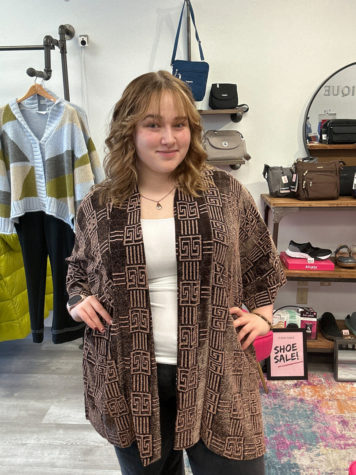 Geo Printed Metallic Cardigan