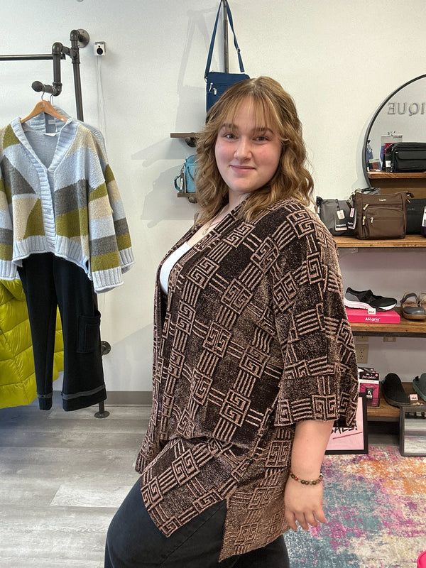 Geo Printed Metallic Cardigan