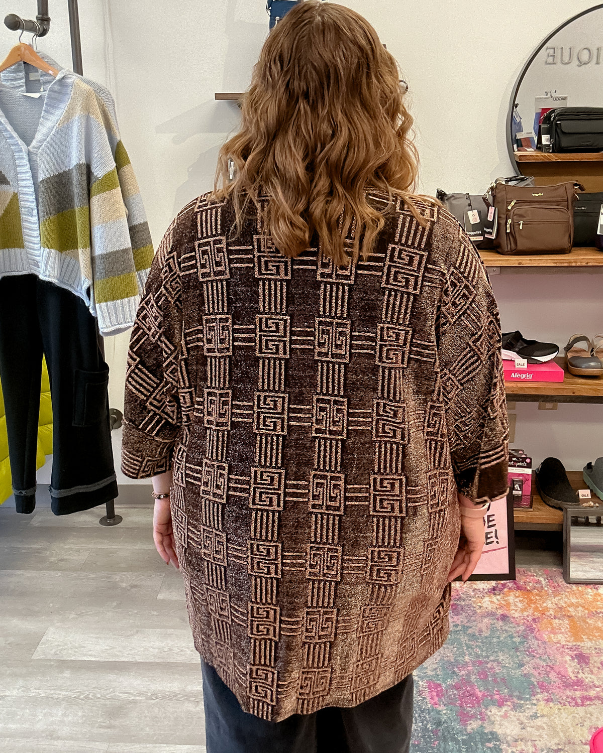 Geo Printed Metallic Cardigan