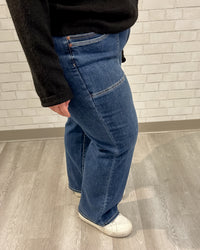 Mid Rise 90's Straight Front Patch Double Pocket Jeans