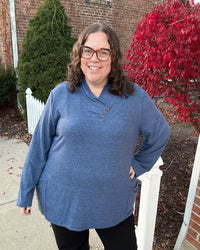 Brushed Hacci Foldover Neck Top | Cobalt