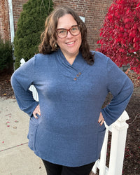 Brushed Hacci Foldover Neck Top | Cobalt