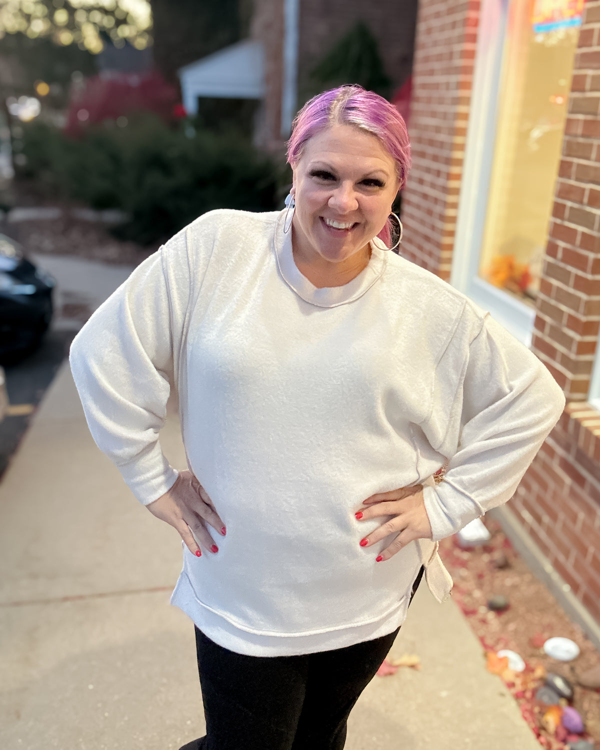 Brushed Mélange Hacci Oversized Sweater | Sand Beige