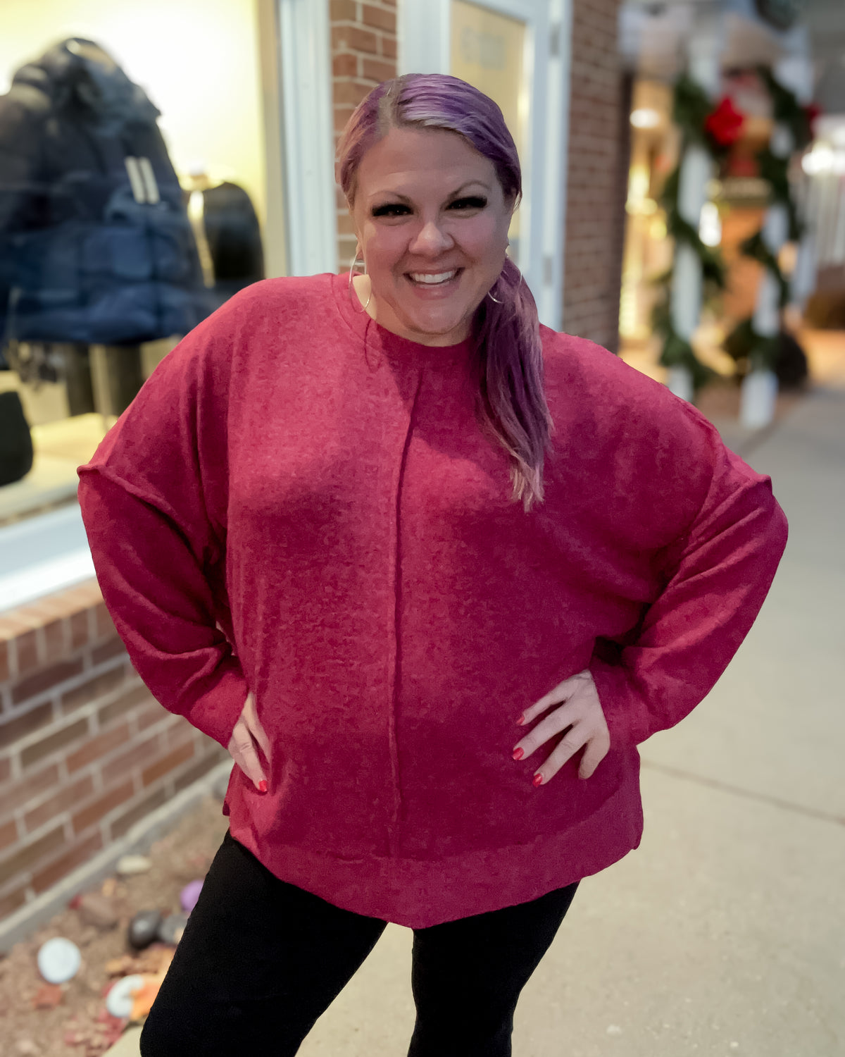 Brushed Mélange Hacci Oversized Sweater | Cabernet