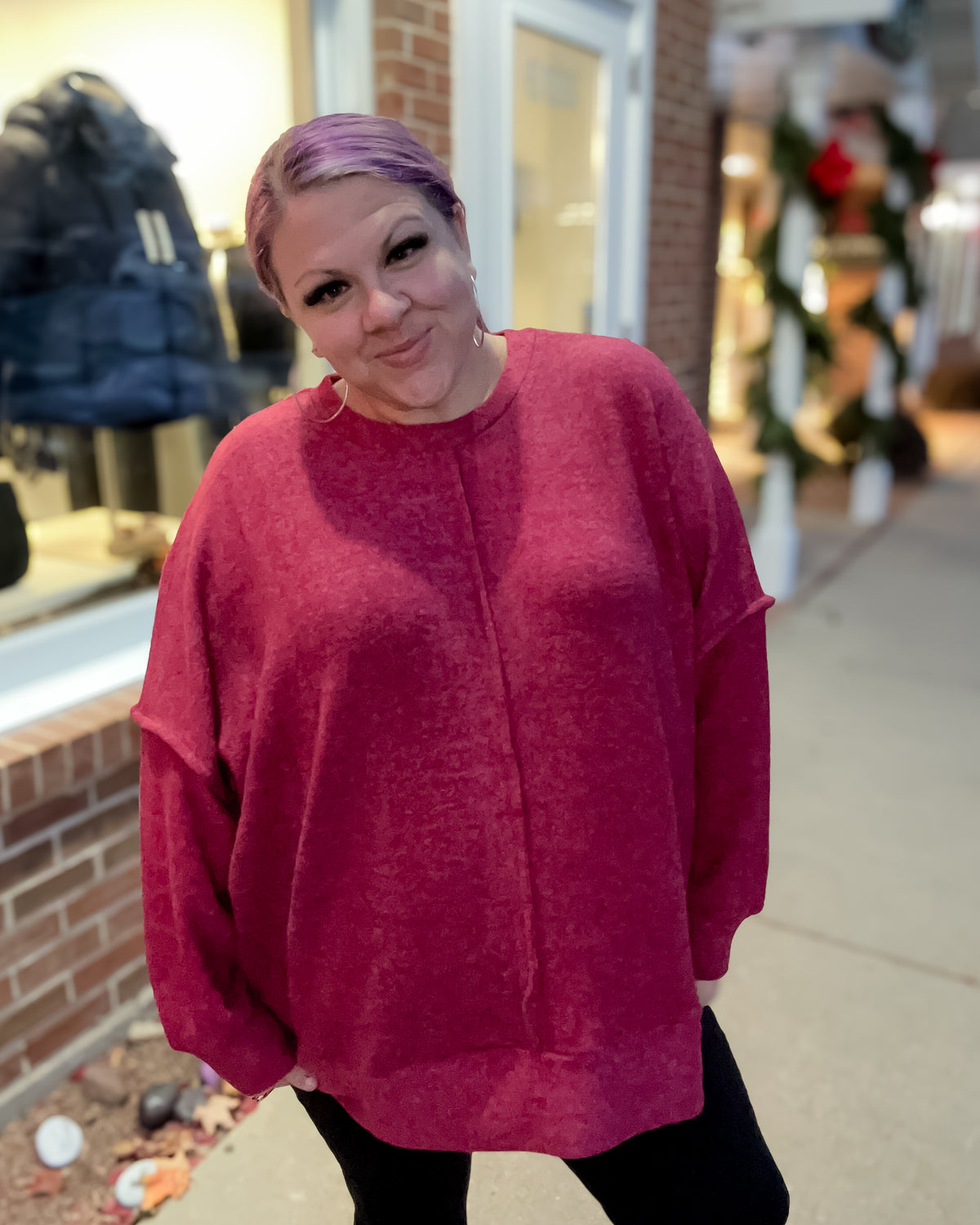 Brushed Mélange Hacci Oversized Sweater | Cabernet