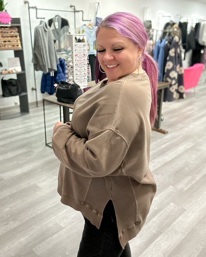 Enzyme Washed Pullover | Brown