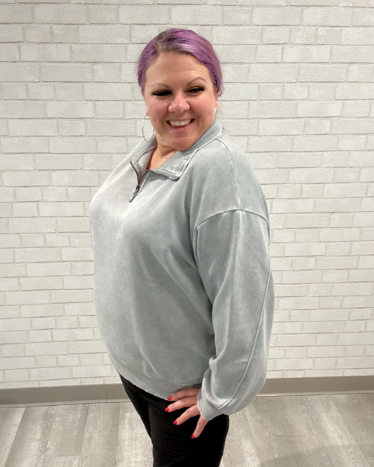 Acid Wash Fleece Quarter Zip Pullover | Sleet