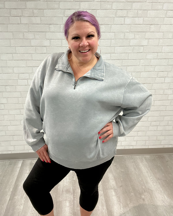 Acid Wash Fleece Quarter Zip Pullover | Sleet