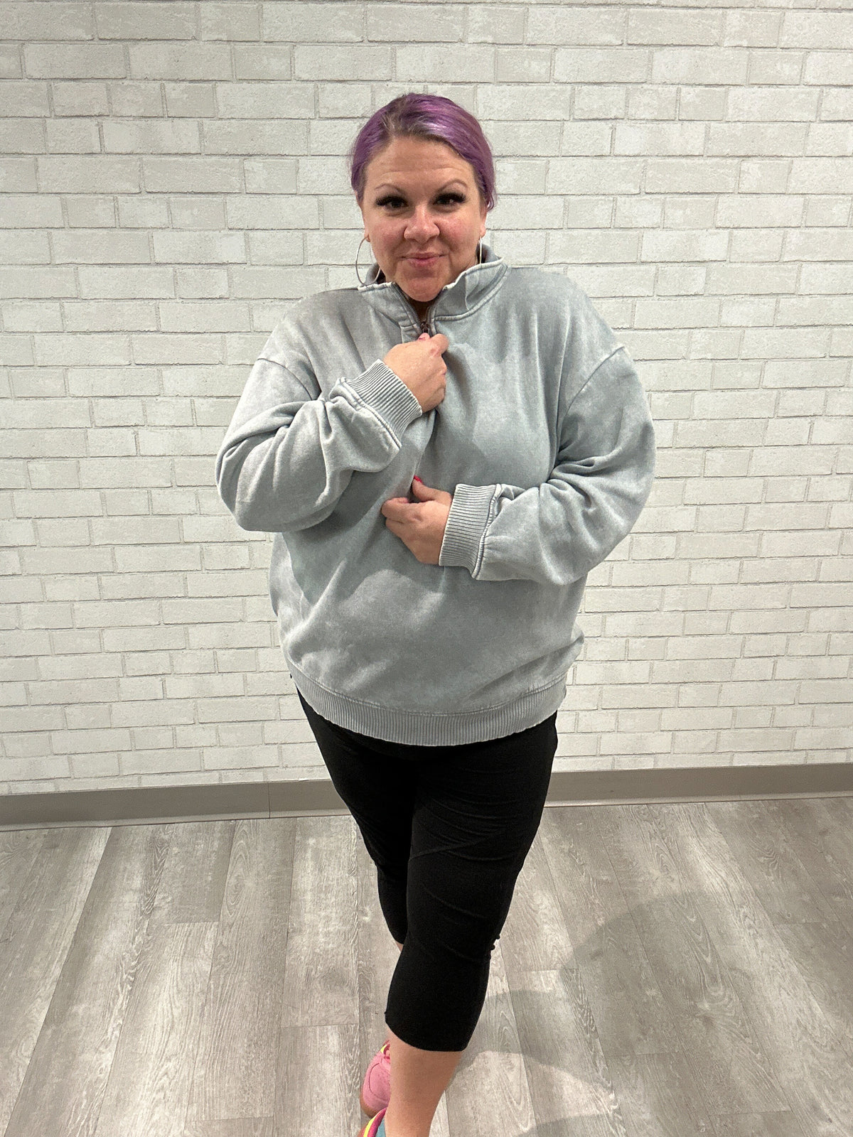 Acid Wash Fleece Quarter Zip Pullover | Sleet