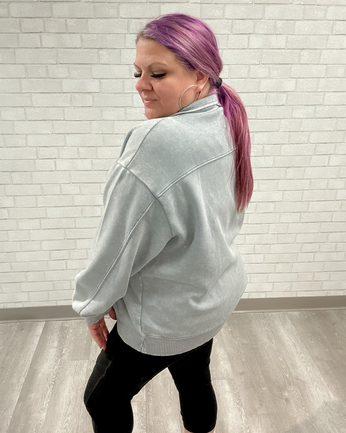 Acid Wash Fleece Quarter Zip Pullover | Sleet