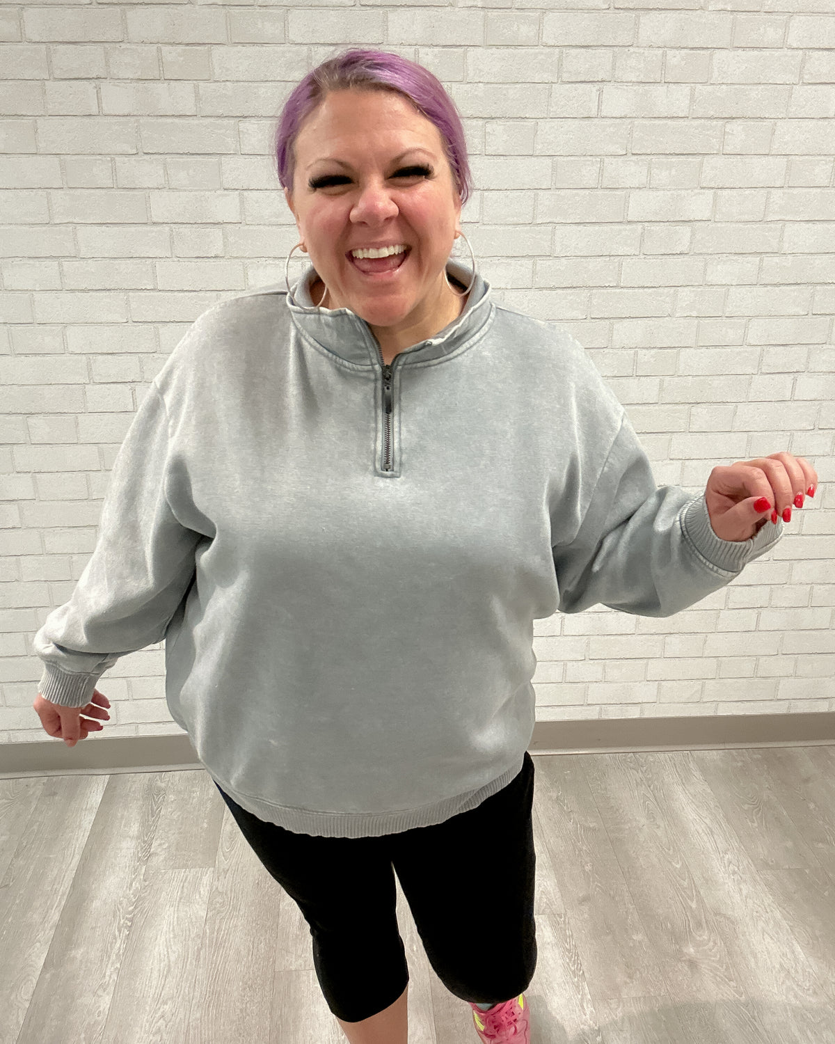 Acid Wash Fleece Quarter Zip Pullover | Sleet