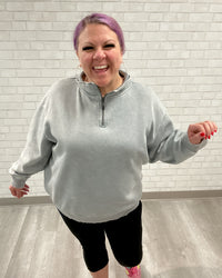 Acid Wash Fleece Quarter Zip Pullover | Sleet