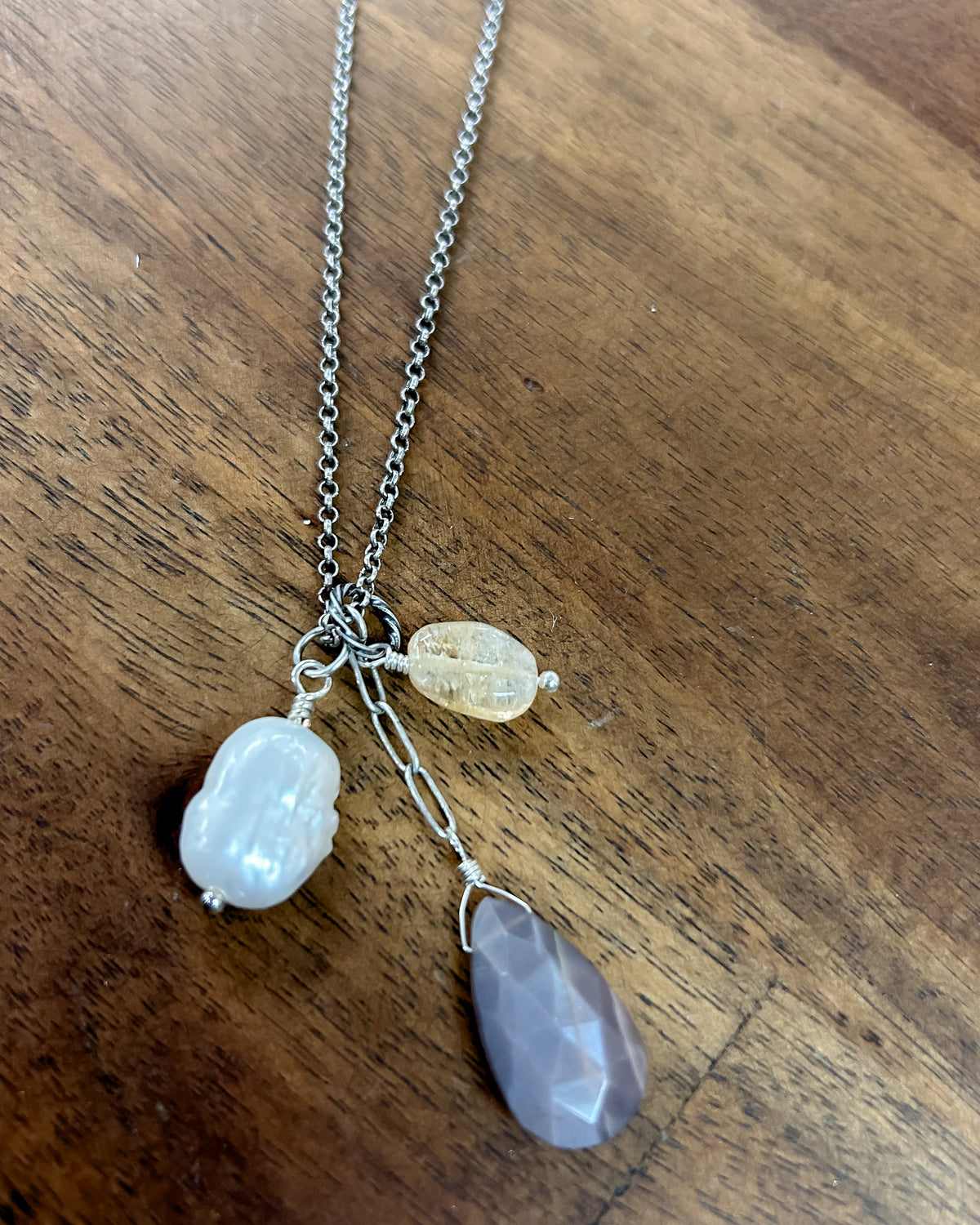 Moonstone Pearl & Citrine Necklace