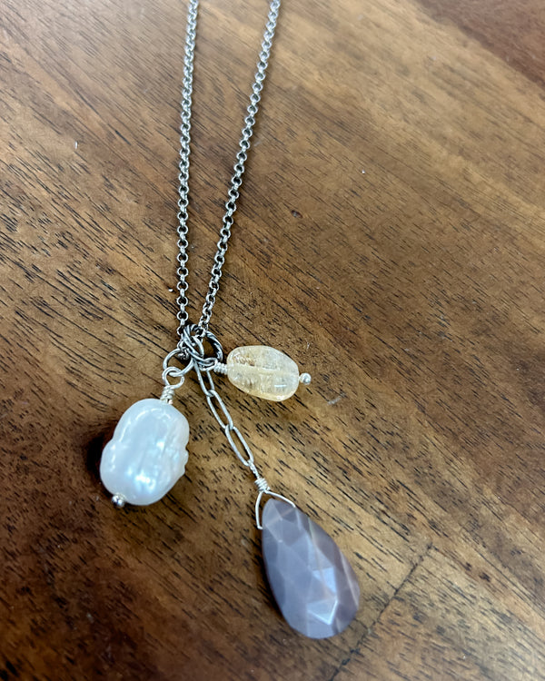 Moonstone Pearl & Citrine Necklace