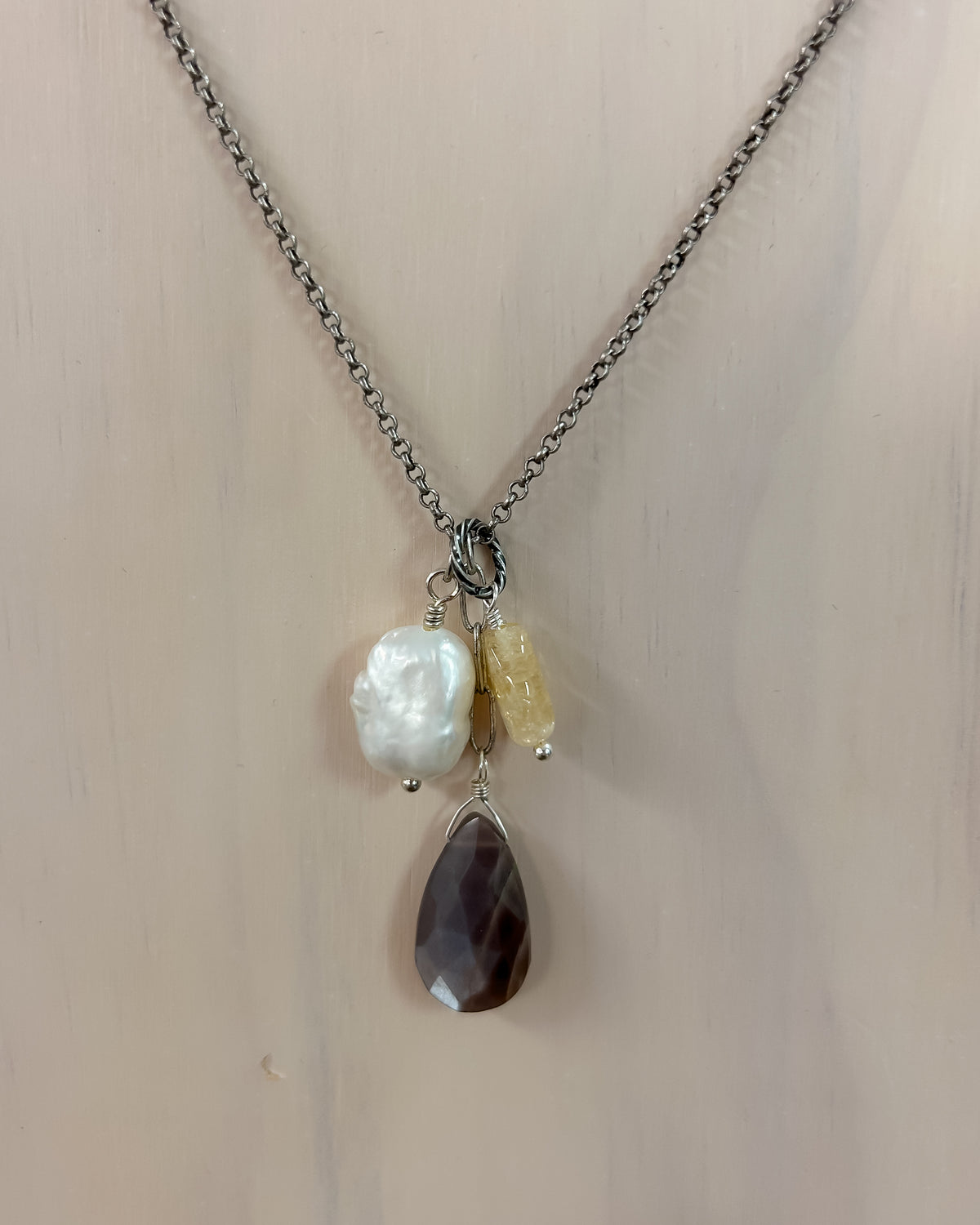 Moonstone Pearl & Citrine Necklace