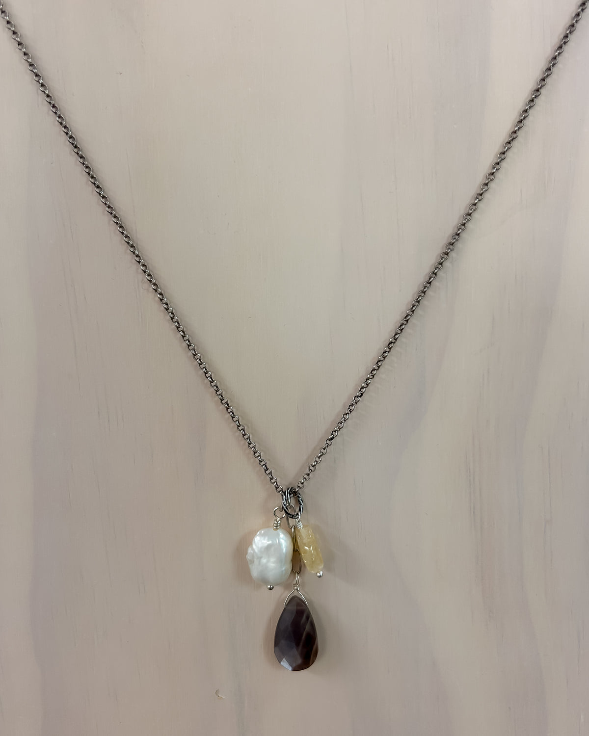 Moonstone Pearl & Citrine Necklace