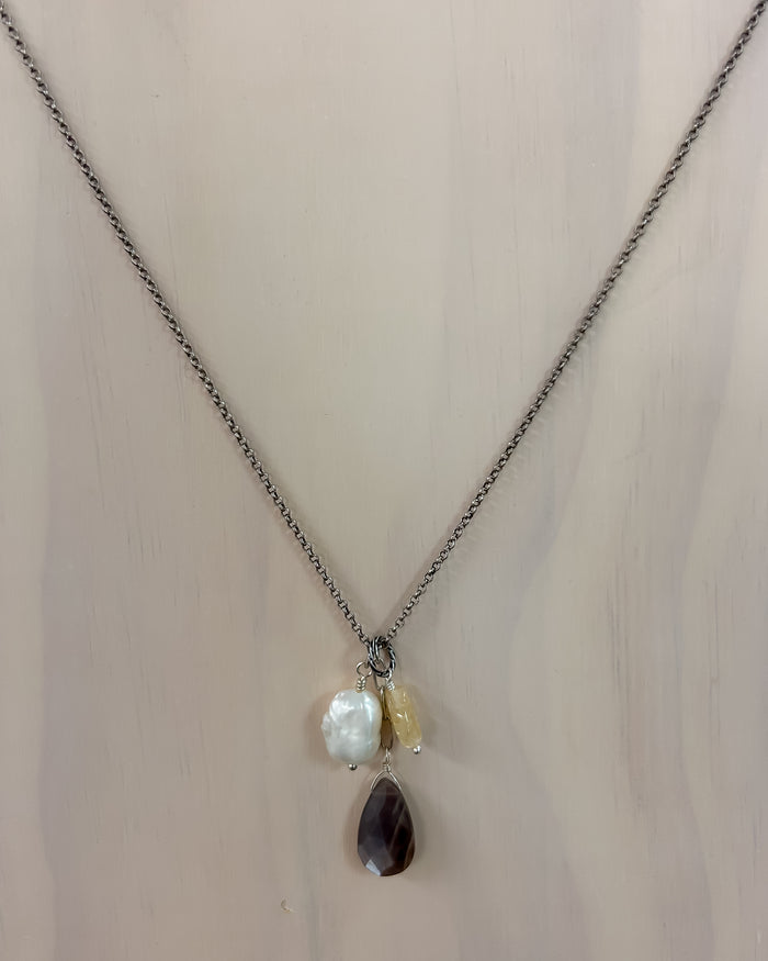 Moonstone Pearl & Citrine Necklace
