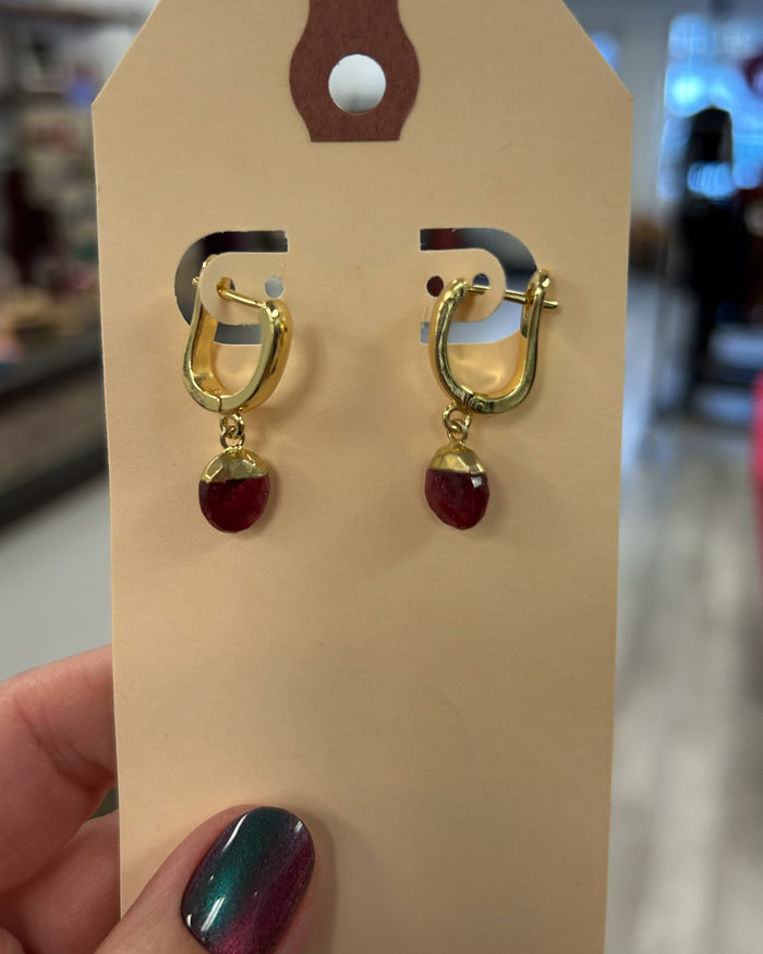 Ruby Huggie Drop Earrings