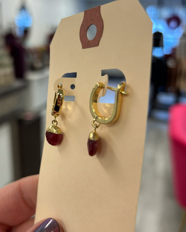 Ruby Huggie Drop Earrings