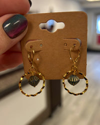 Teal Drop Gold Wavy Hoop Earrings
