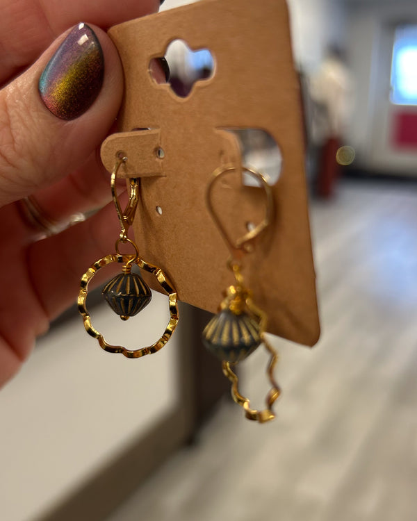 Teal Drop Gold Wavy Hoop Earrings