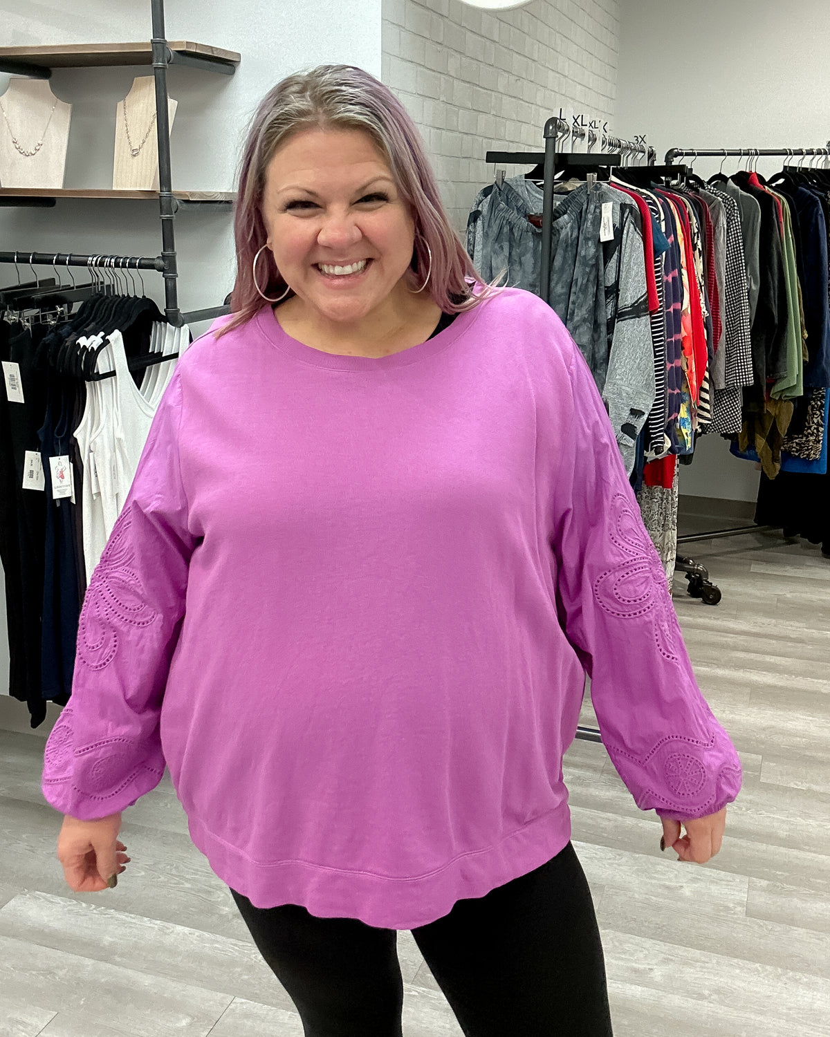 Pink Crochet Sleeve Pullover - Talbots